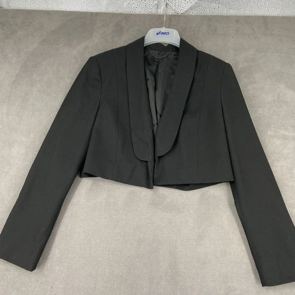 AllSaints Cropped Blazer Jacket Women's 6 Black Formal Shawl Collar Open Front - Picture 2 of 10